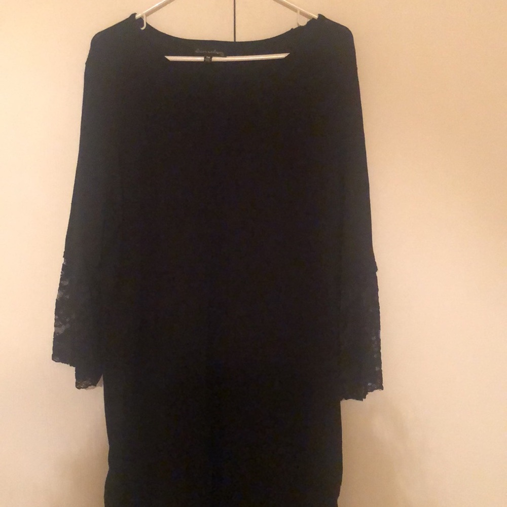 Alison Andrews rayon ruched 1x black dress 3/4 bell lace sleeve - Picture 7 of 11
